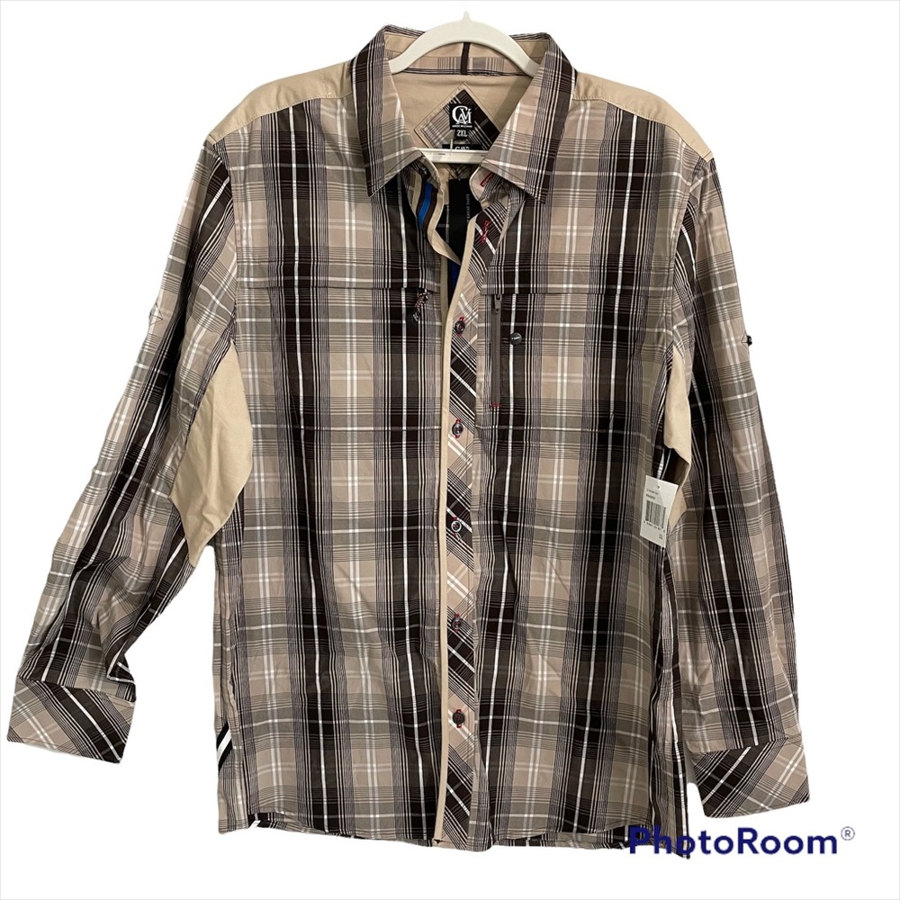 Cavi Men’s Brown/Tan Plaid Long Sleeve Button shirt Size 2XL